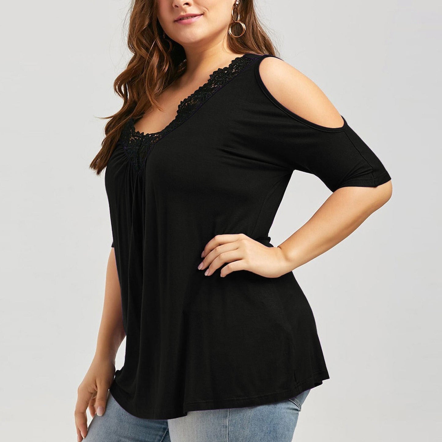 Women Sexy Lace Blouses Shirt Off Shoulder Cold Shoulder Pullover Streetwear Top Elegant Female Tee Shirt Mujer Blusas Oversized
