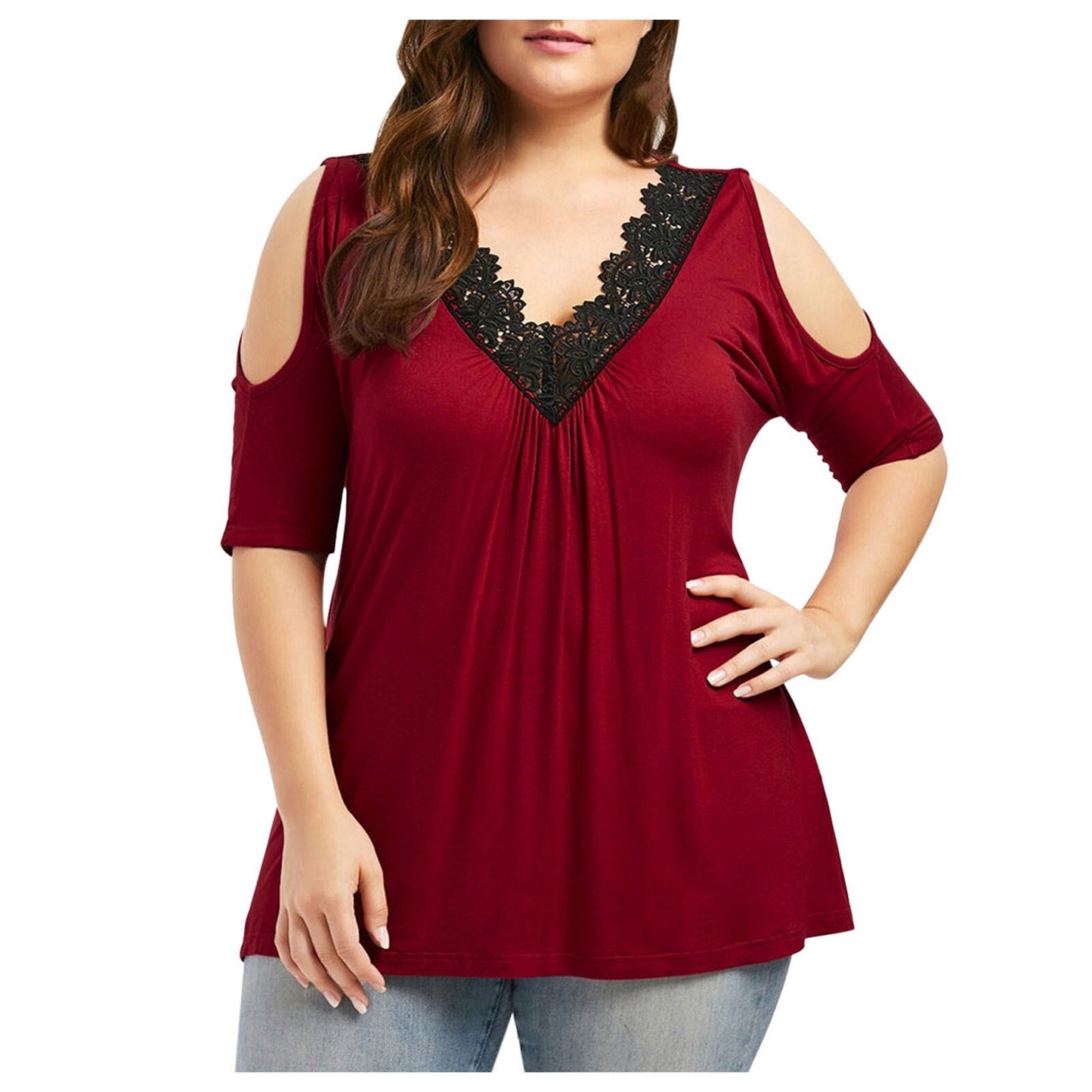 Women Sexy Lace Blouses Shirt Off Shoulder Cold Shoulder Pullover Streetwear Top Elegant Female Tee Shirt Mujer Blusas Oversized