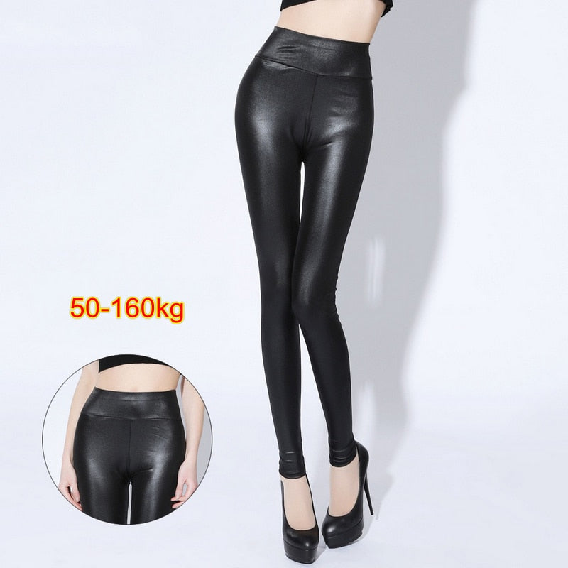 7XL Plus Size PU Leggings For Women Butt Lift Black Autumn Girls Spandex Big Size Leggings High Waisted Stretch Pants ouc088