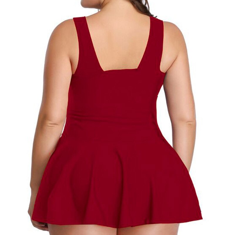 Casual V-Neck Solid Color Swimwear Women 2023 Summer Multi-element Print Sleeveless Skirt Style Plus Size Backless Bikinis Set