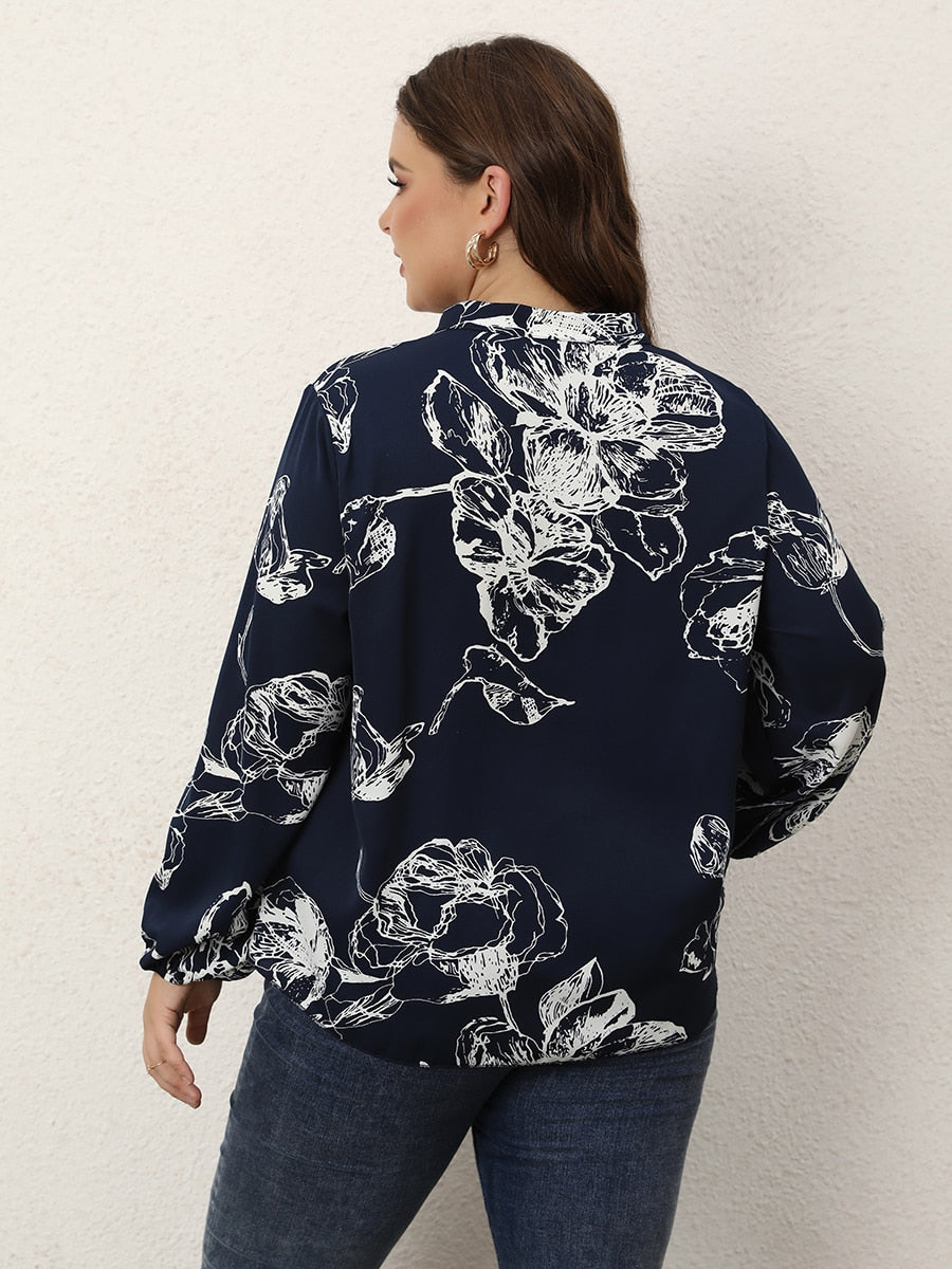 Finjani Plus Size Fashion Woman Blouses 2022 Exquisite White Rose Print Pattern T-shirts Loose Elegant And Youth Woman Blouses