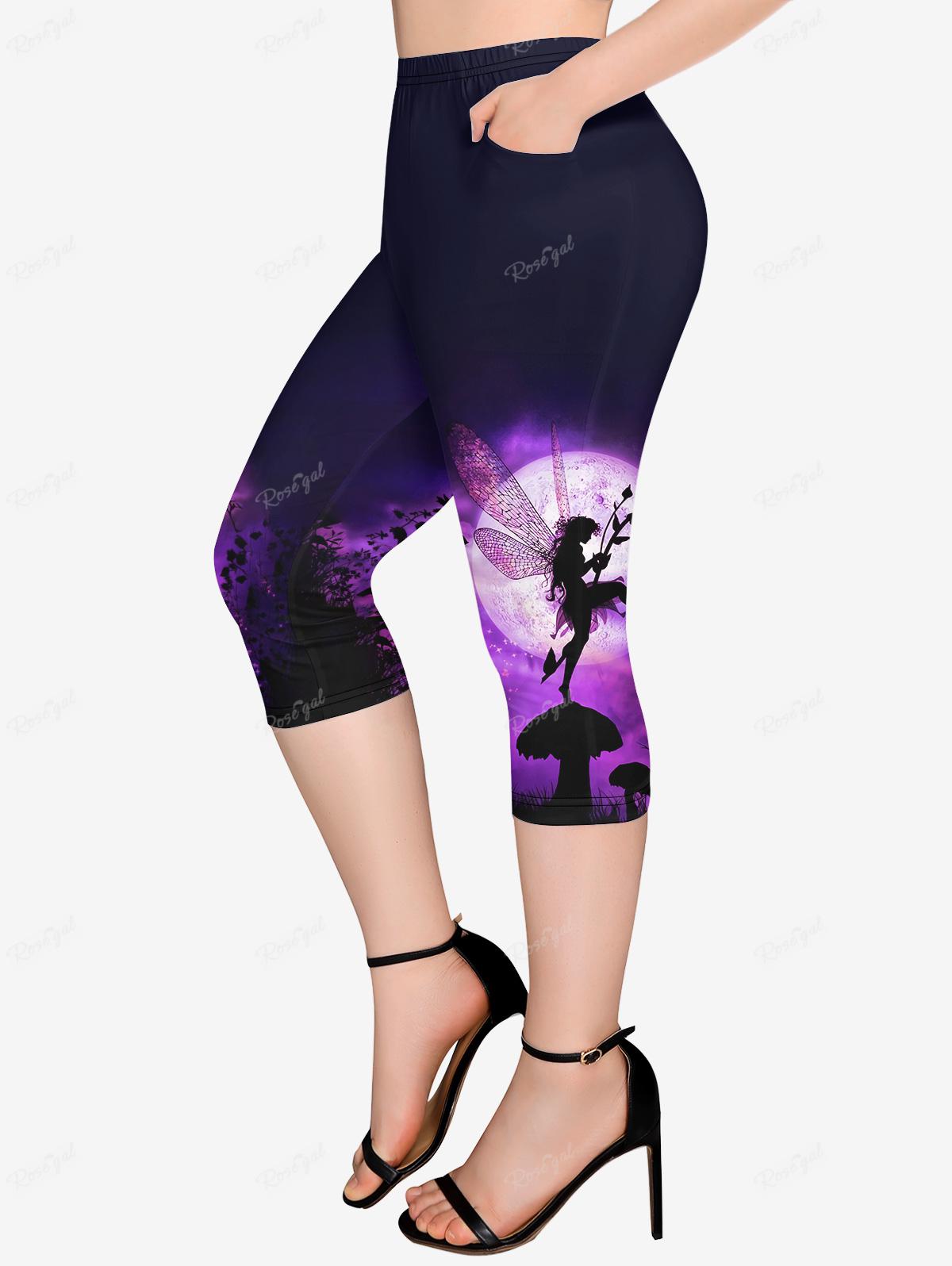 Plus Size Printed Short Sleeves T-shirt Or Pockets Capri Leggings Owl Unicorn 3D Graphic Tees Outfit Top Pant For Women