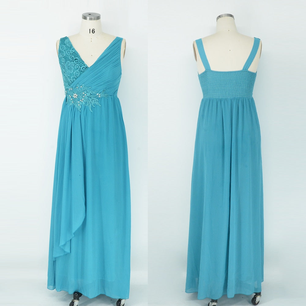 Women Plus Size Bridesmaid Dresses Wedding Elegant Lace Rhinestones Applique Party Dresses Large Size Lady Chiffon Evening Dress