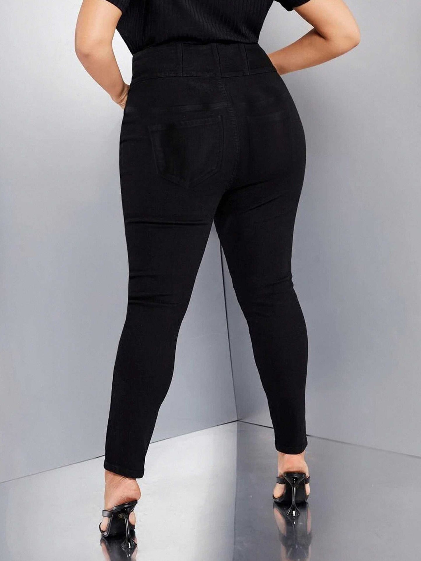 Plus Size Skinny Women Jeans Black Color Full Length Pencil Jeans for Women Button Fly Stretchy High Waist Jeans Denim Slim 2023