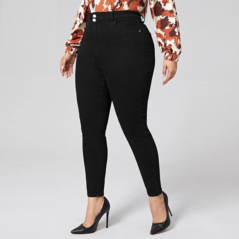 Plus Size Women Jeans High Waist black pants women high elastic Skinny pants Stretchy Women Spring trousers 100 kilo grams Jeans
