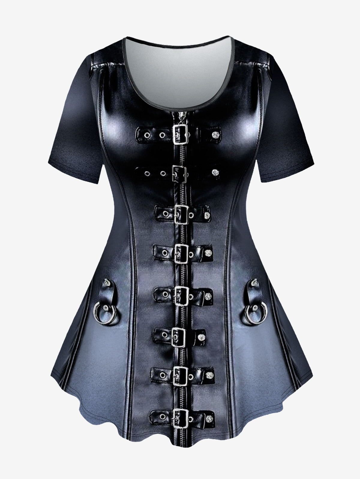 Plus Size Outfits Zipper Grommets Buckles 3D Print T-shirt Or Pockets Capri Leggings Matching By Yourself Printed Set 6X