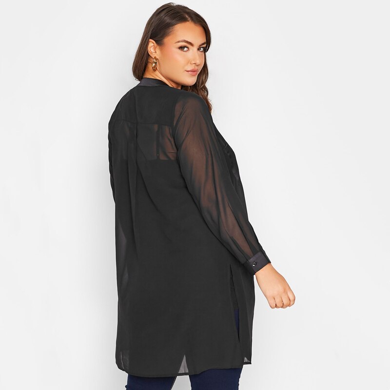Plus Size Long Sleeve Spring Autumn Elegant Longline Shirt Women Button Up V-neck Black Blouse Large Size Business Shirt 6XL 7XL