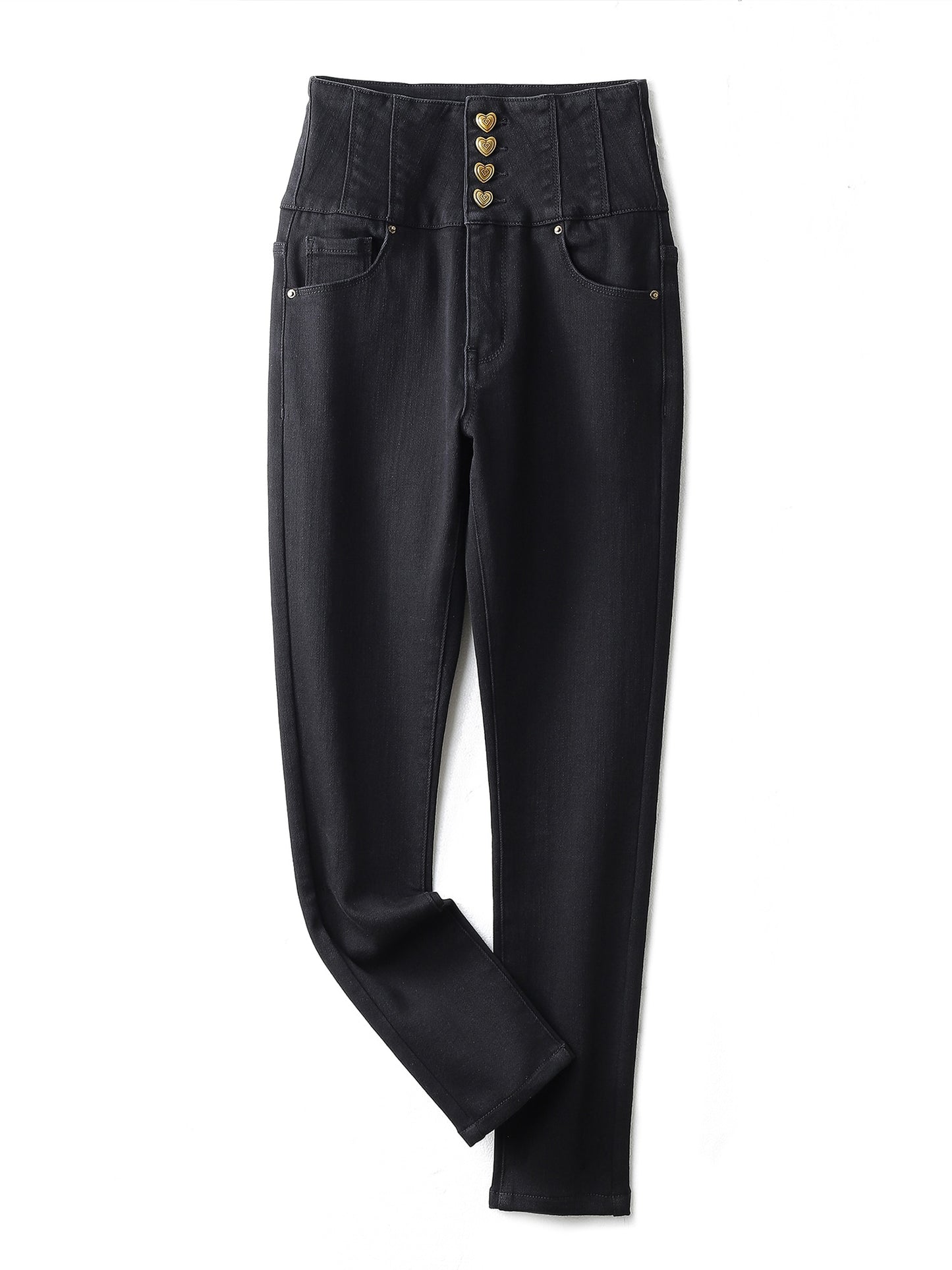 Plus Size Skinny Women Jeans Black Color Full Length Pencil Jeans for Women Button Fly Stretchy High Waist Jeans Denim Slim 2023