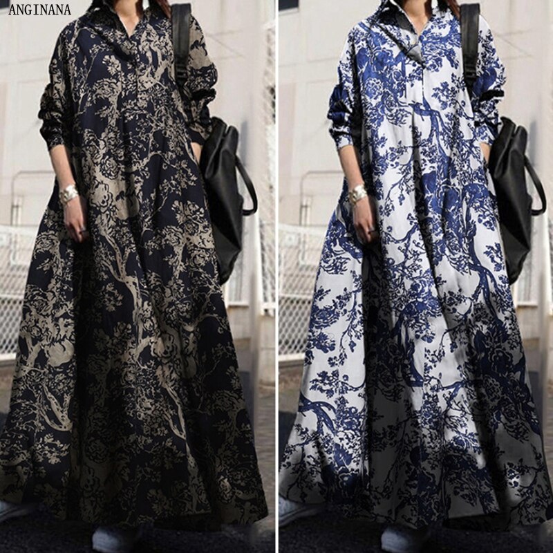 Summer oversized 10xl 150 kg women's dress large 6xl 8xl lapel long sleeve loose print big dress dark blue