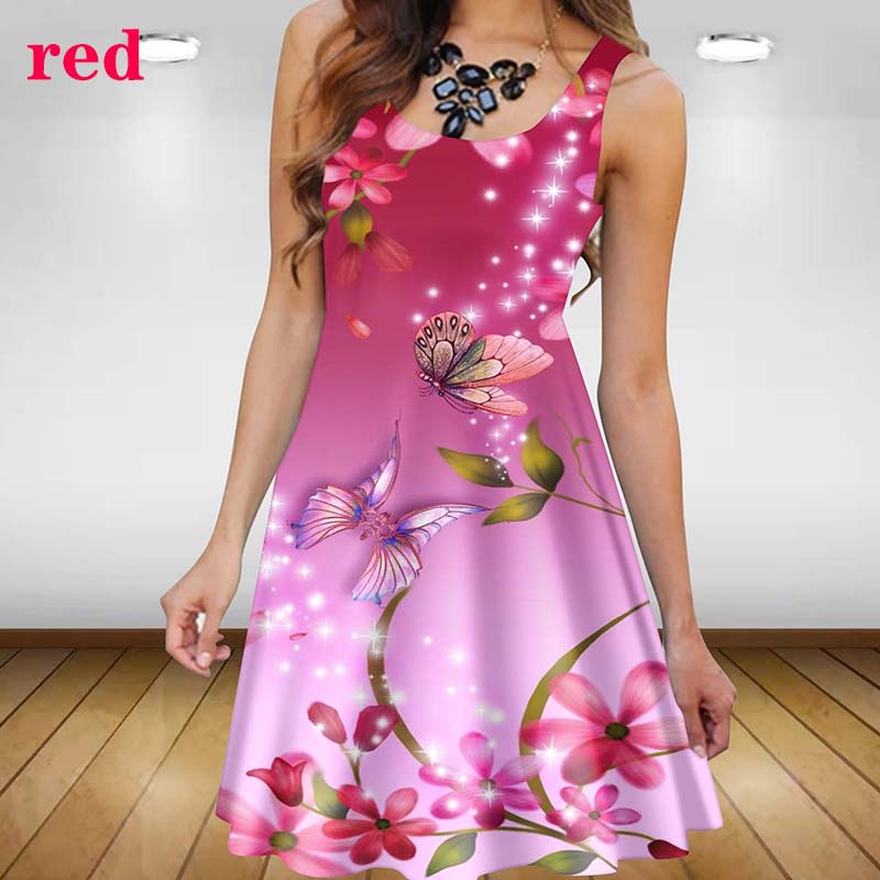 Plant Flowers 3D Printed Women Dress Elegant Sweet Casual Sleeveless A-Line Dresses 2023 Oversized Summer Sexy Clothing Sundress