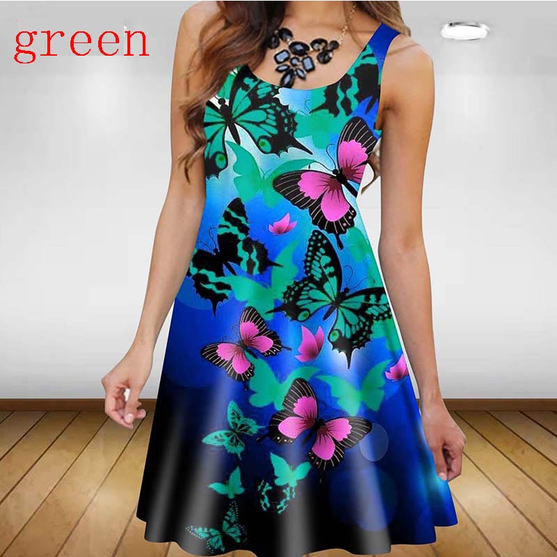 Plant Flowers 3D Printed Women Dress Elegant Sweet Casual Sleeveless A-Line Dresses 2023 Oversized Summer Sexy Clothing Sundress