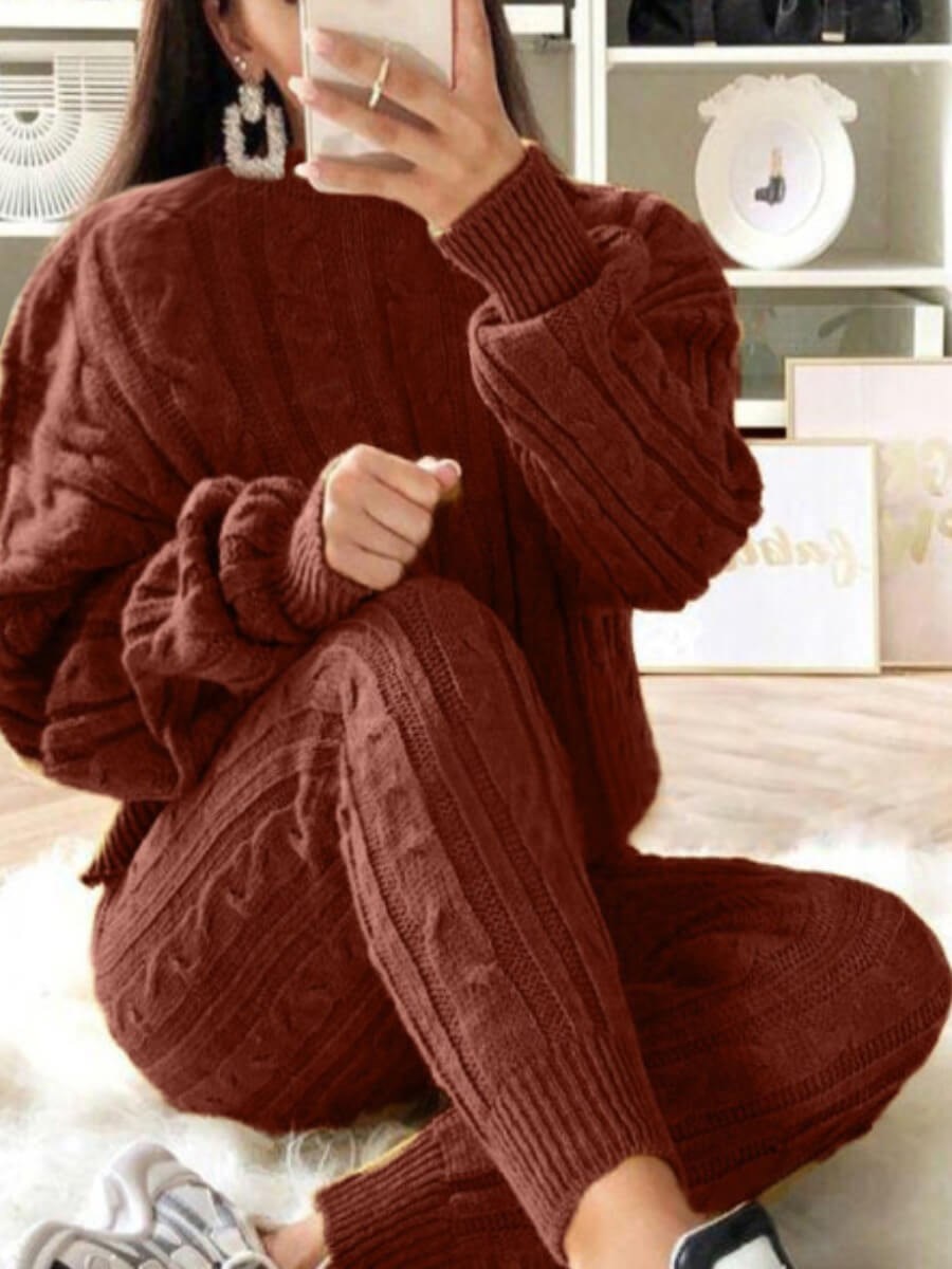 LW Plus Size Dropped Shoulder Knit Pants Set Women's Long Sleeve Knitted Casual Two-piece Sweater Long Sleeve Top Thick Sweaters