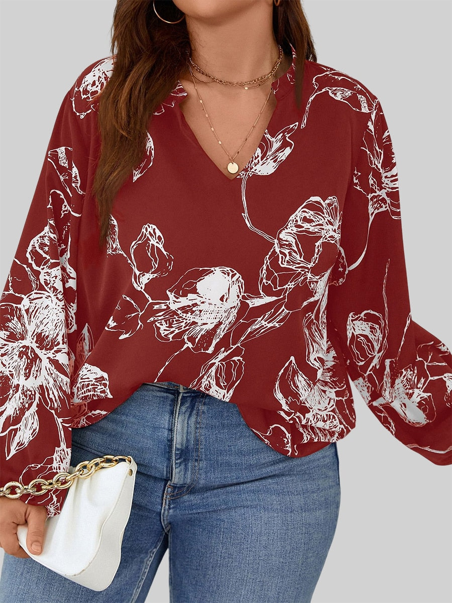 Finjani Plus Size Fashion Woman Blouses 2022 Exquisite White Rose Print Pattern T-shirts Loose Elegant And Youth Woman Blouses