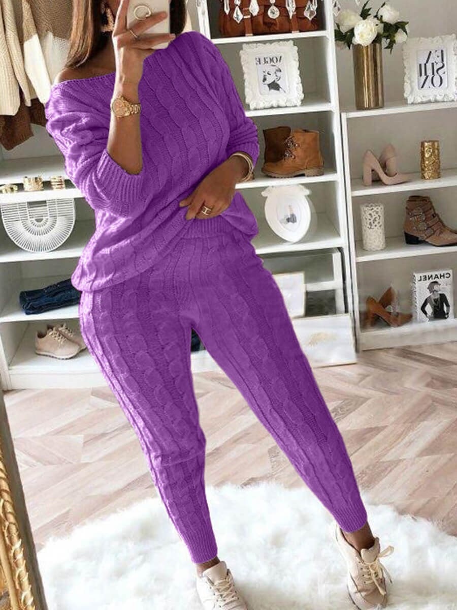 LW Plus Size Dropped Shoulder Knit Pants Set Women's Long Sleeve Knitted Casual Two-piece Sweater Long Sleeve Top Thick Sweaters