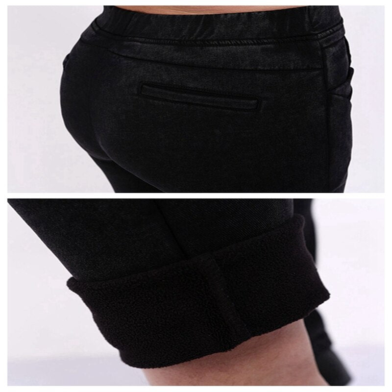 Winter women's new large size plus velvet thick jeans 6XL-9XL fashion high waist pocket elastic pants trousers