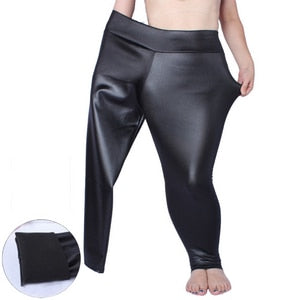7XL Plus Size PU Leggings For Women  Butt Lift Black Autumn Girls Spandex Big Size Leggings High Waisted Stretch Pants ouc088