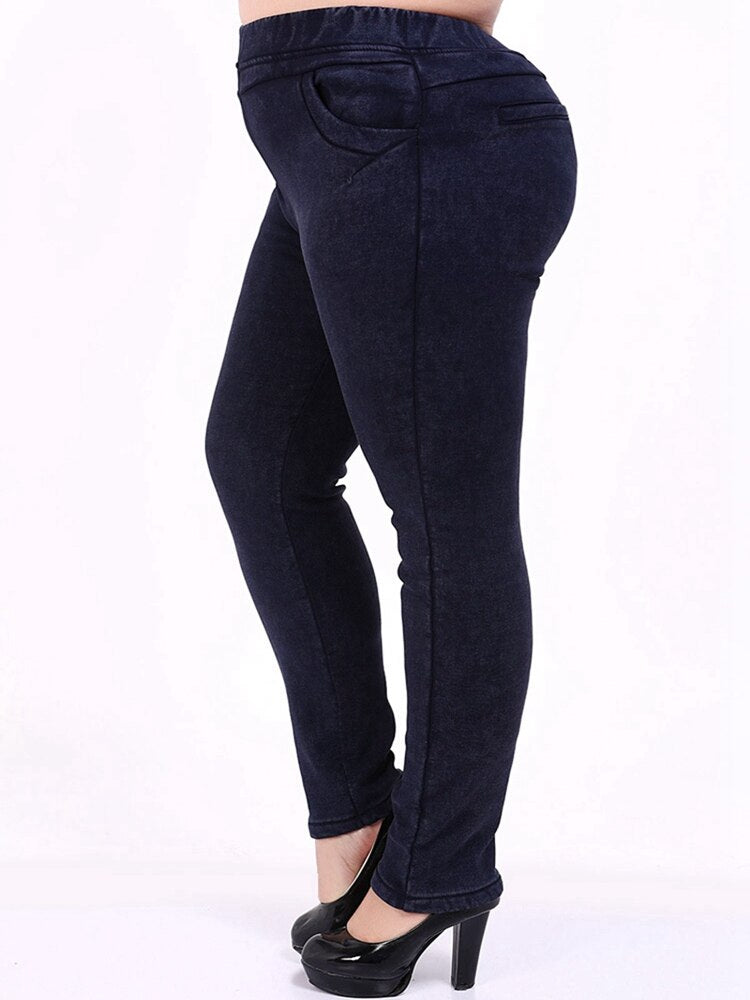 Winter women's new large size plus velvet thick jeans 6XL-9XL fashion high waist pocket elastic pants trousers