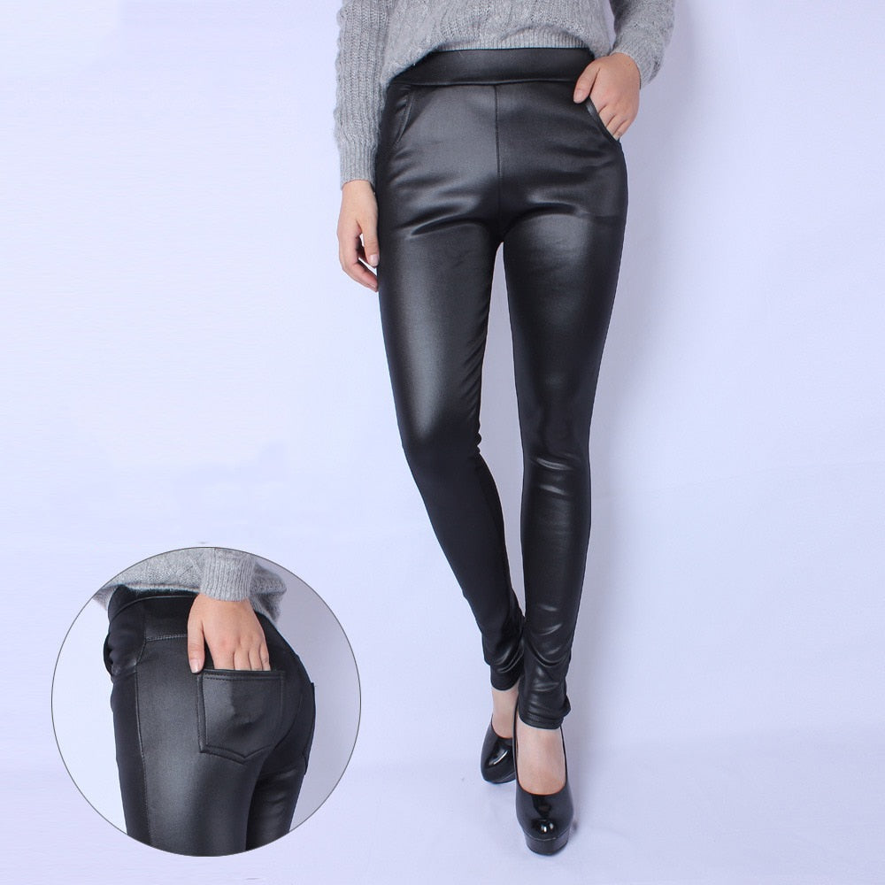 7XL Plus Size PU Leggings For Women  Butt Lift Black Autumn Girls Spandex Big Size Leggings High Waisted Stretch Pants ouc088