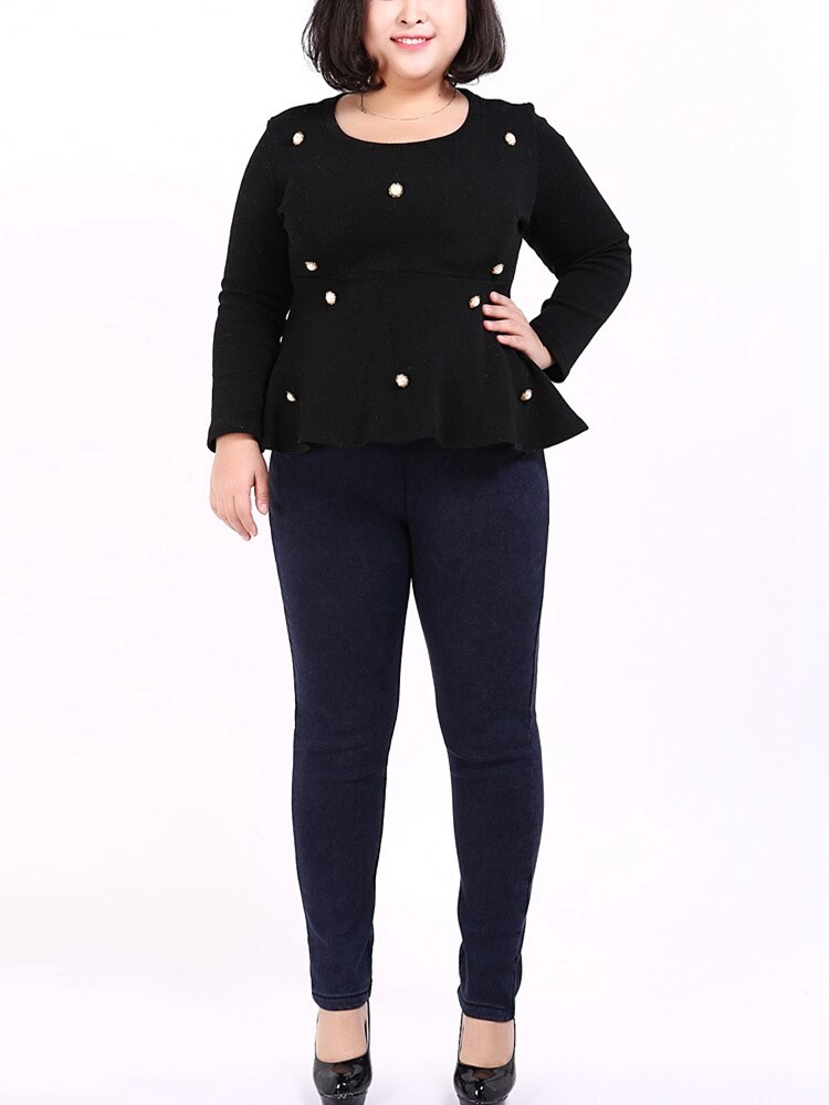 Winter women's new large size plus velvet thick jeans 6XL-9XL fashion high waist pocket elastic pants trousers