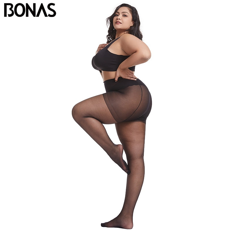 BONAS 20D Ultra-thin Tights Large Size Women 120kg Pantyhose Super Elastic Queen Size Sexy Nylon Pantyhose Plus Size Tights