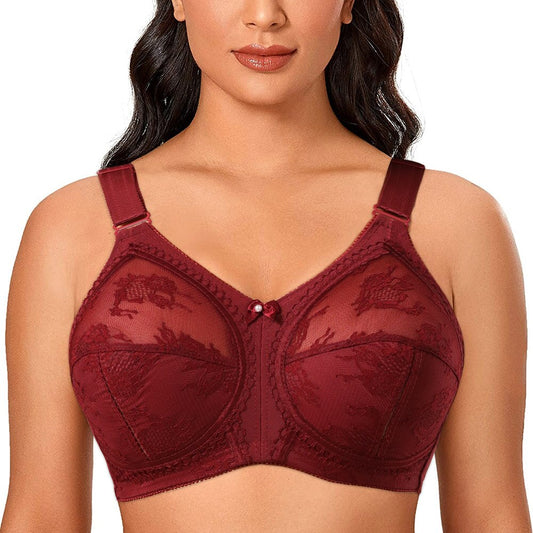 Plus Size Lace Bra Women Unlined Full Coverage Ultra Thin Wireless Adjusted-straps White Big Minimizer Bras D E F G H I