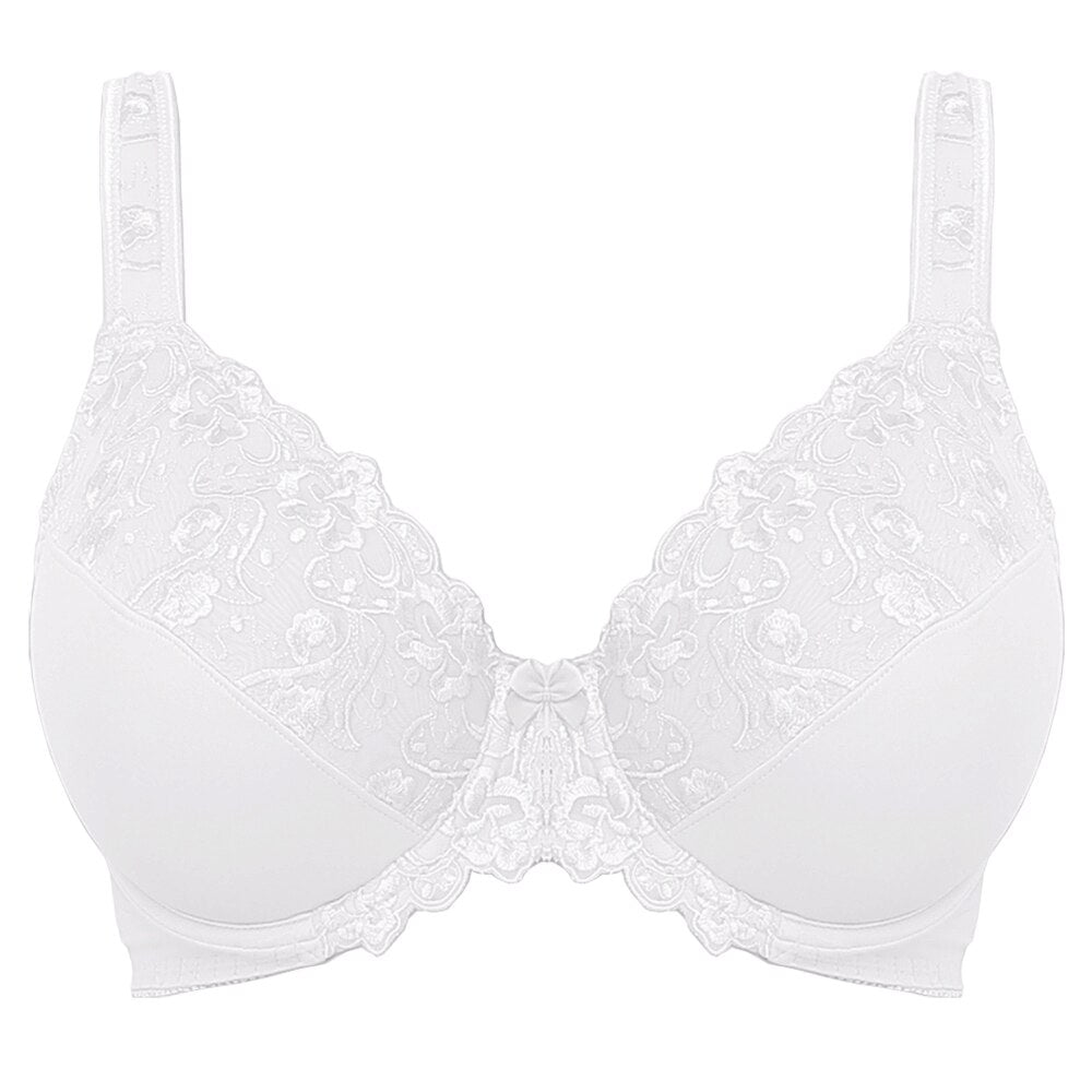Minimizer Bra Plus Size Women Full Coverage Non-Padded Underwire Lace Black Floral Embroidery For Female B C D E F G H I J