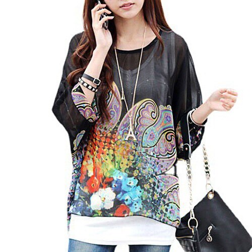 Vestidos Summer Dress 2021 Ladies Floral Print Casual Chiffon Dress Batwing Sleeve Bohemian Dresses Plus Size Women Clothing 6XL
