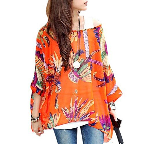 Vestidos Summer Dress 2021 Ladies Floral Print Casual Chiffon Dress Batwing Sleeve Bohemian Dresses Plus Size Women Clothing 6XL