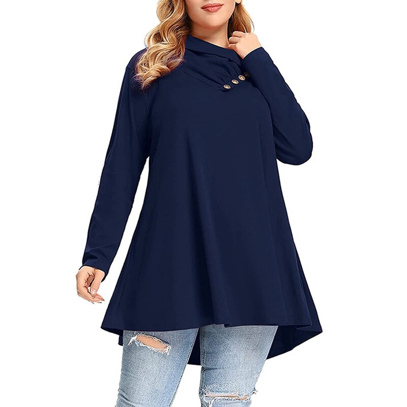 2022 Spring Autumn Ruffle V Neck Long Sleeve Plus Size with Pockets Tunic Tops Women Casual Solid Pullover Oversized Tee T Shirt