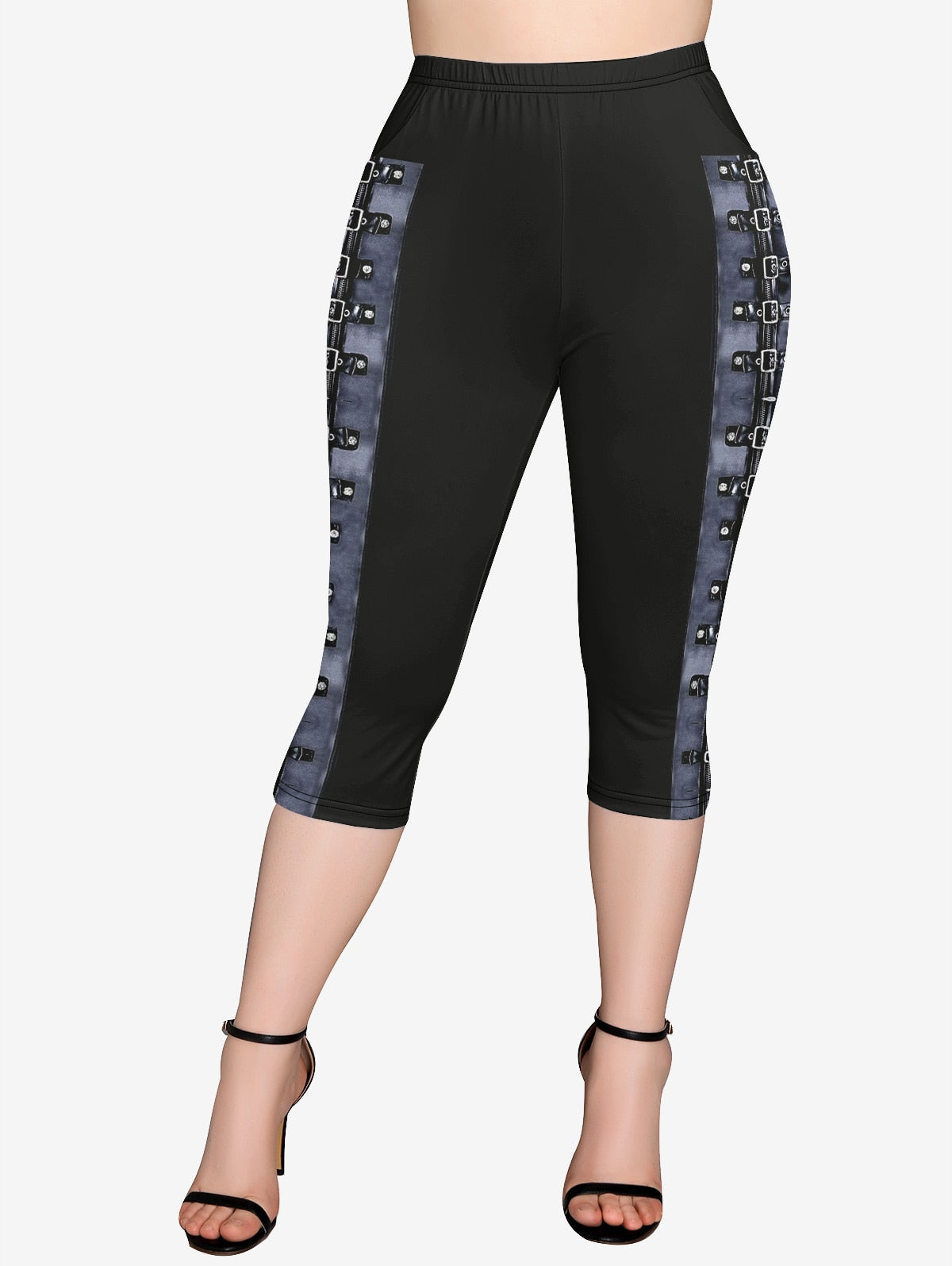 Plus Size Outfits Zipper Grommets Buckles 3D Print T-shirt Or Pockets Capri Leggings Matching By Yourself Printed Set 6X