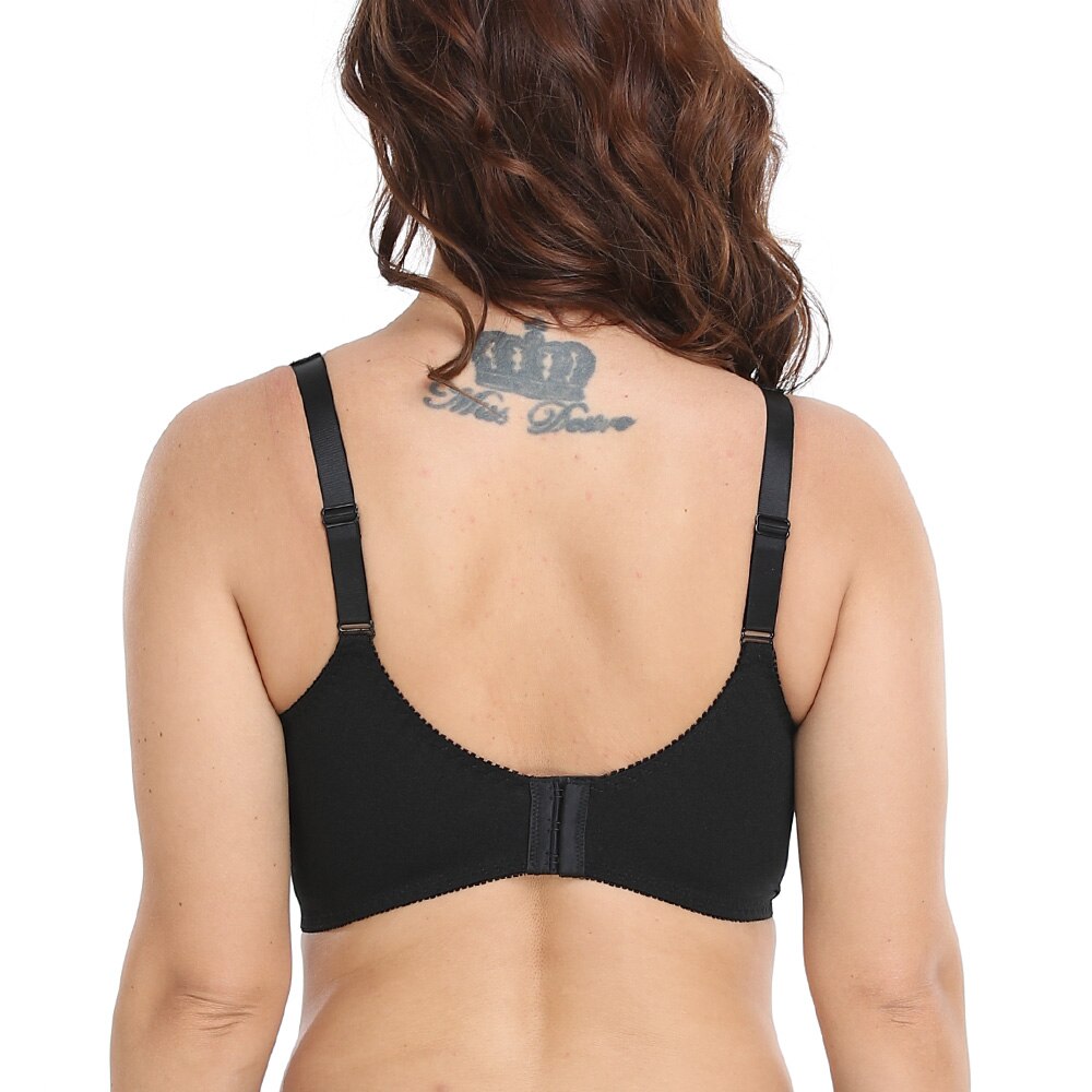 Minimizer Bra Plus Size Women Full Coverage Non-Padded Underwire Lace Black Floral Embroidery For Female B C D E F G H I J