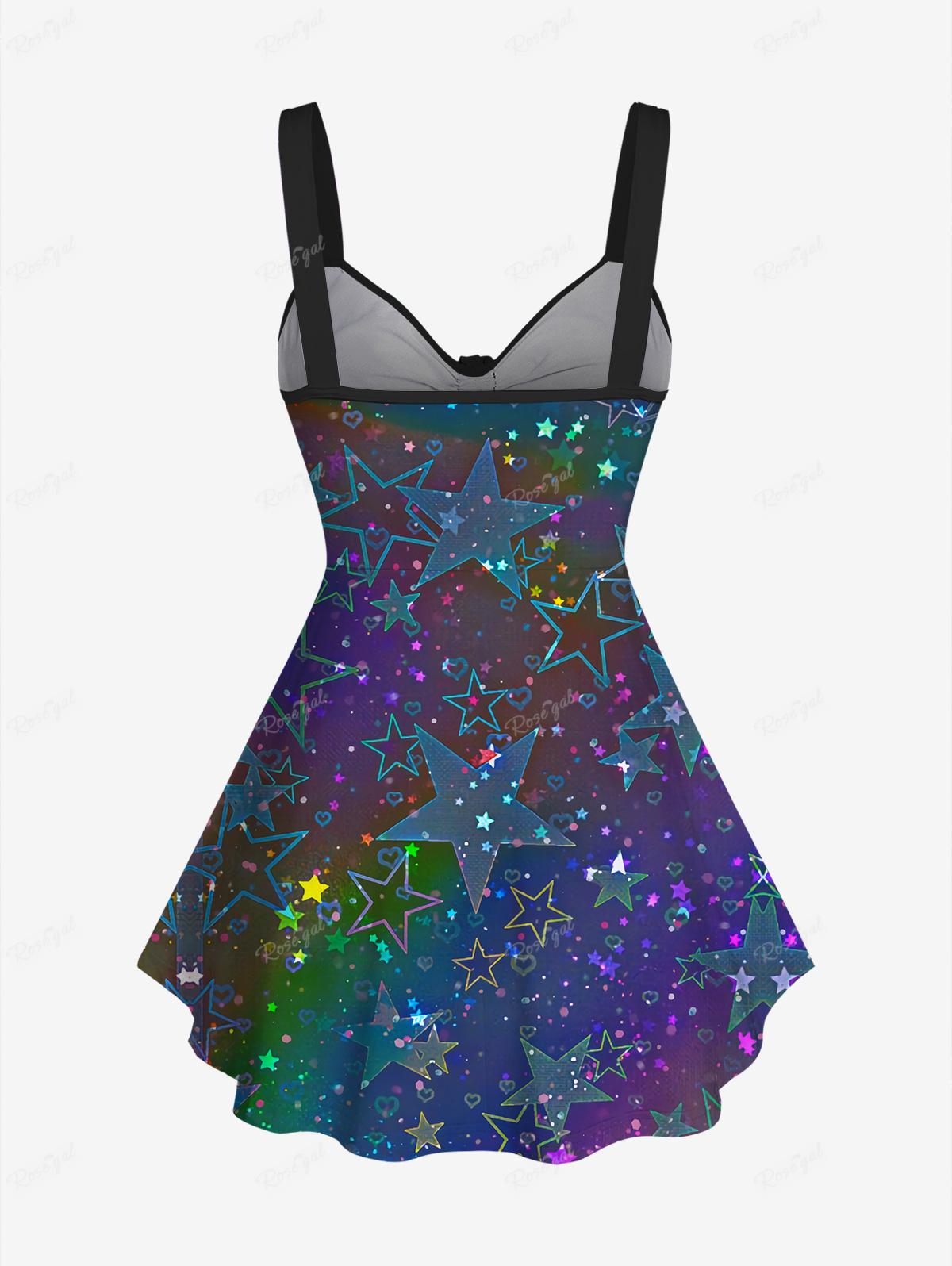 Ruched Star Heart Glitter Printed Cinched Tank Top Or Flare Pants Plus Size Matching Set Women Casual Streetwear Outfits