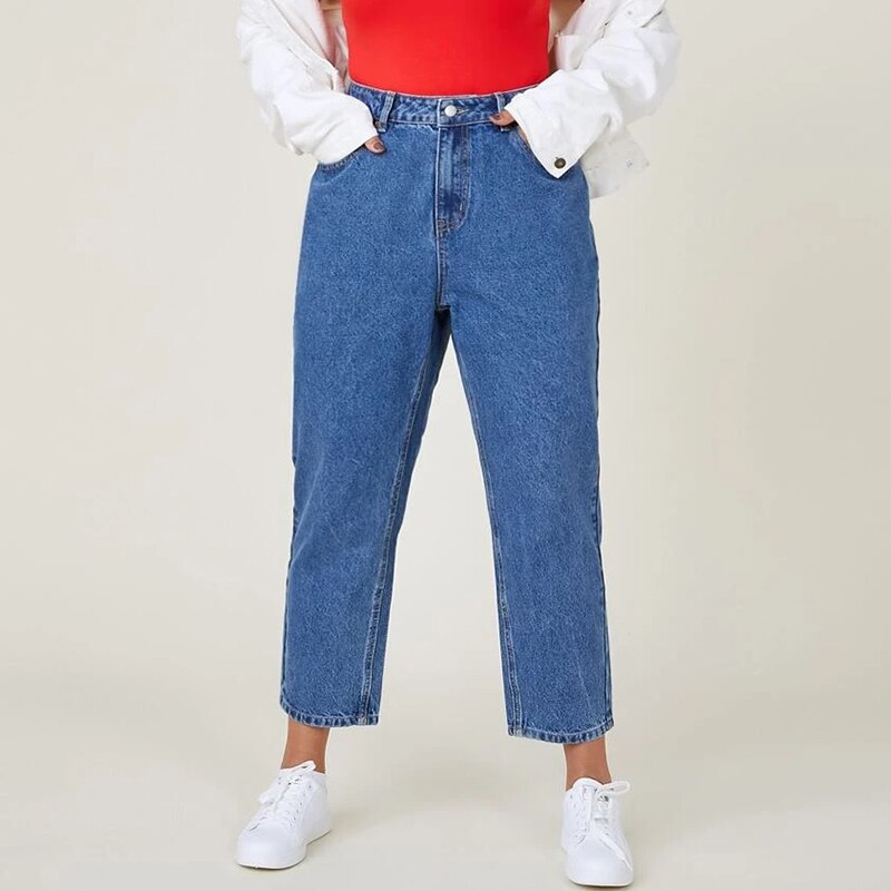 Plus Size Gray Jeans for Women Stretchy High Waist Mom Jeans Harem Full Length Washing Denim Jeans Curvy Fitting 100 Kgs Jeans