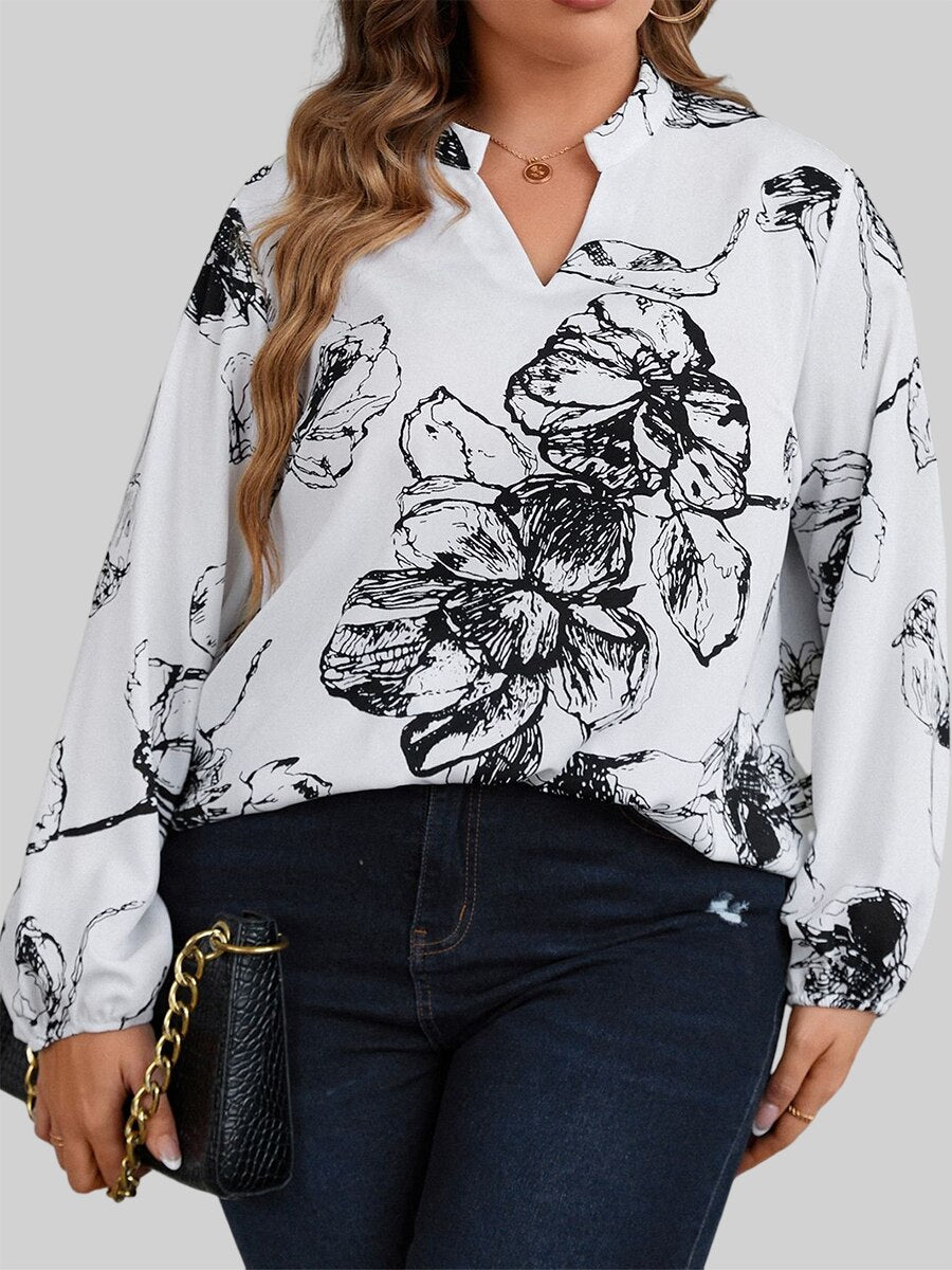 Finjani Plus Size Fashion Woman Blouses 2022 Exquisite White Rose Print Pattern T-shirts Loose Elegant And Youth Woman Blouses