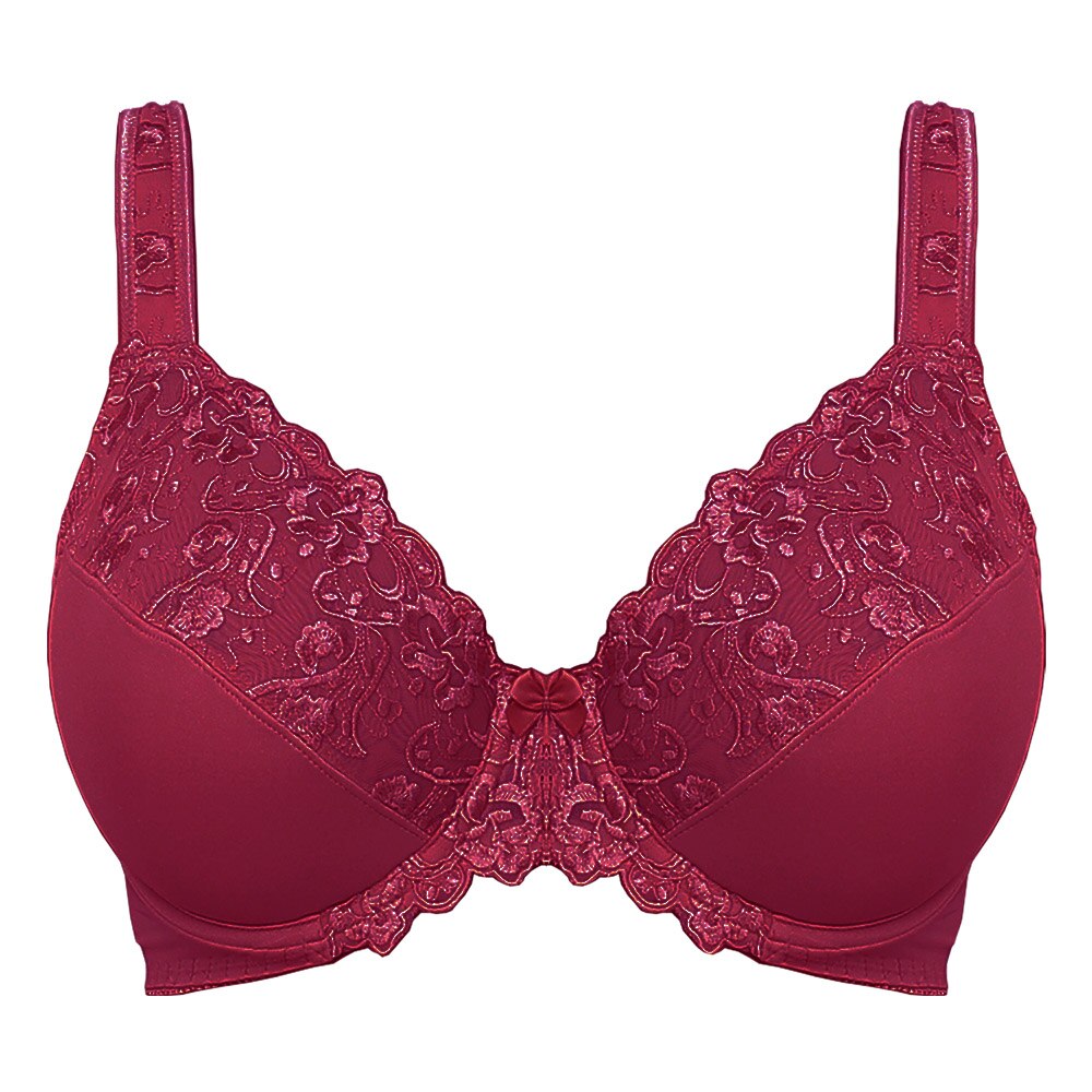 New Wine Red Plus Size Bras For Women Underwear Underwired Sexy Thin Embroidery Bra Women Bra Lace Bralette C D E F G H I J Cup