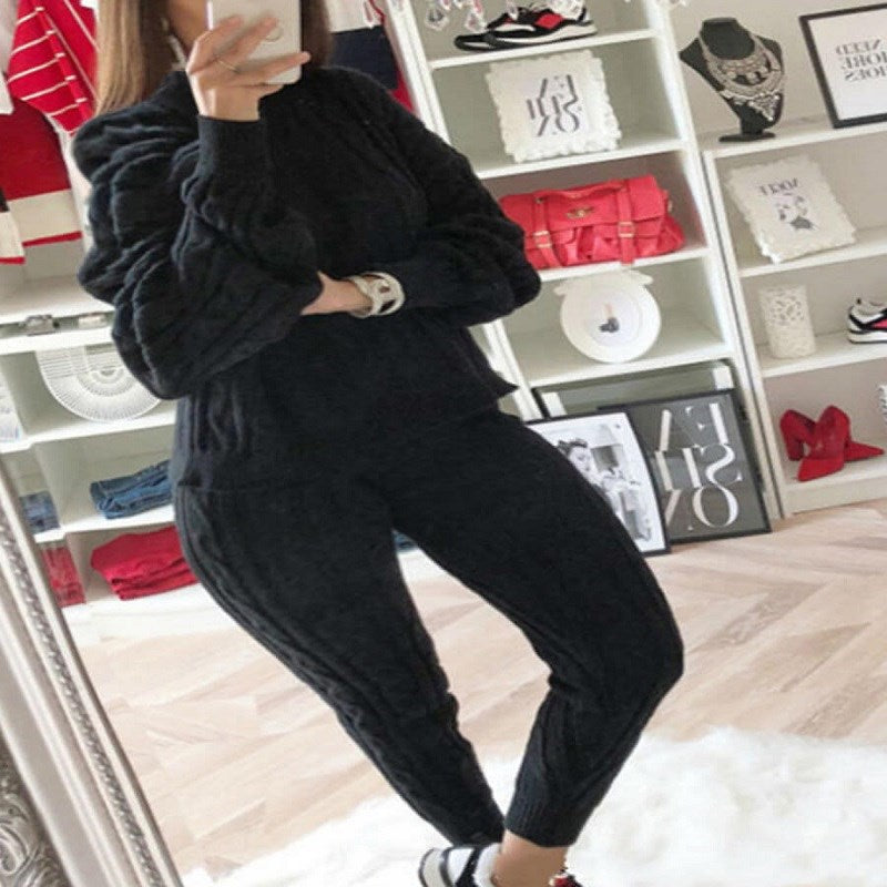 LW Plus Size Dropped Shoulder Knit Pants Set Women's Long Sleeve Knitted Casual Two-piece Sweater Long Sleeve Top Thick Sweaters