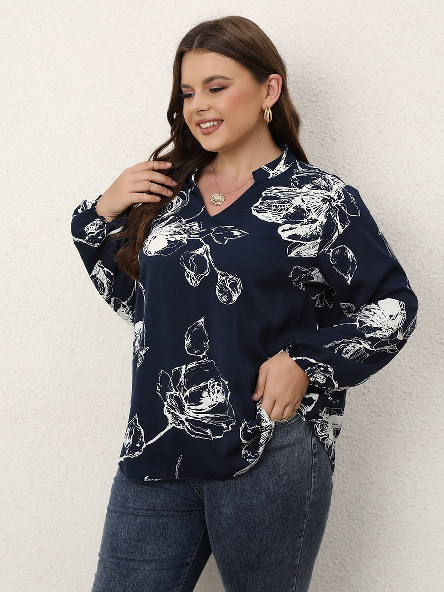 Finjani Plus Size Fashion Woman Blouses 2022 Exquisite White Rose Print Pattern T-shirts Loose Elegant And Youth Woman Blouses