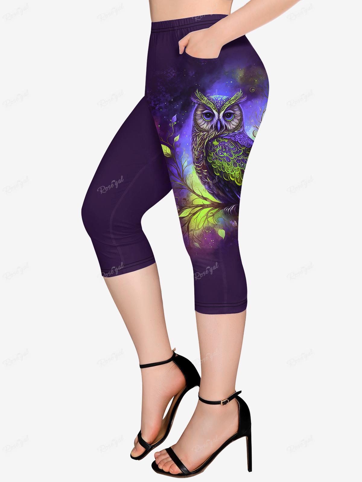 Plus Size Printed Short Sleeves T-shirt Or Pockets Capri Leggings Owl Unicorn 3D Graphic Tees Outfit Top Pant For Women