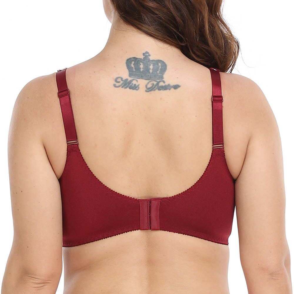 Wine Embroidered Underwire Bra With Lace Trim