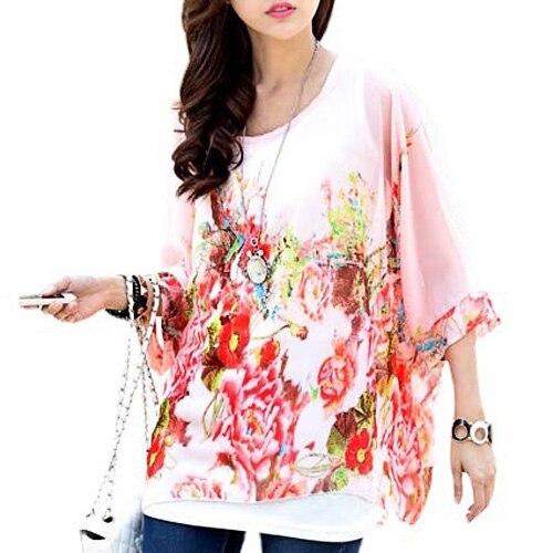 Vestidos Summer Dress 2021 Ladies Floral Print Casual Chiffon Dress Batwing Sleeve Bohemian Dresses Plus Size Women Clothing 6XL