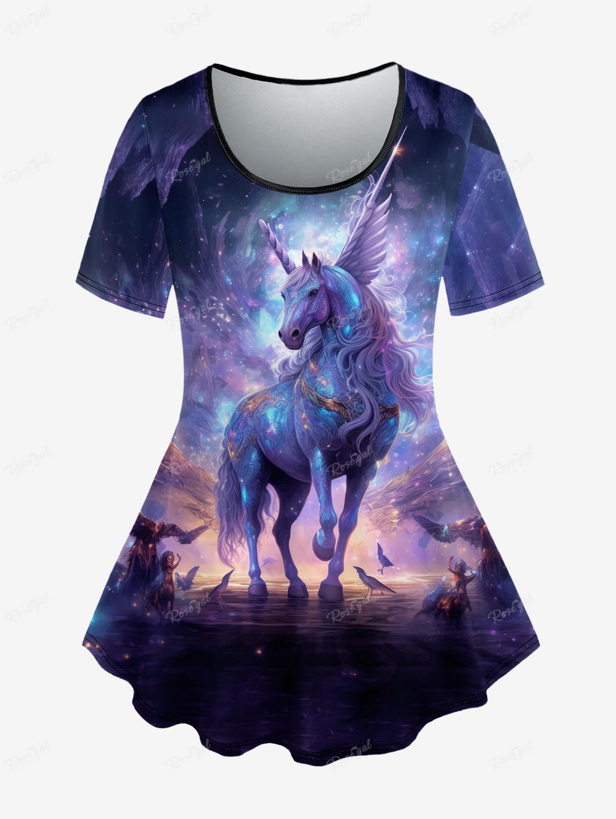 Plus Size Printed Short Sleeves T-shirt Or Pockets Capri Leggings Owl Unicorn 3D Graphic Tees Outfit Top Pant For Women