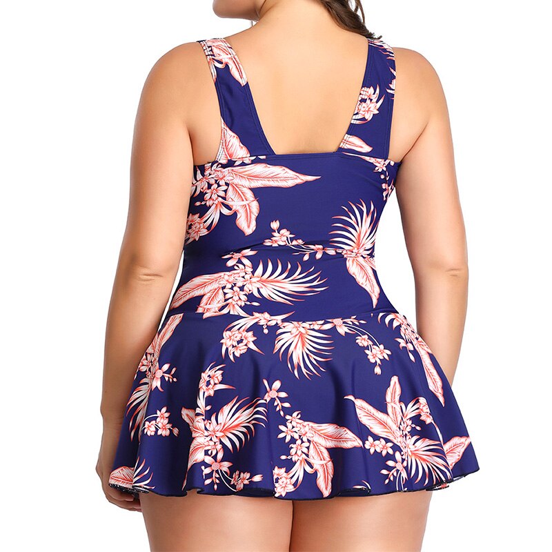 Casual V-Neck Solid Color Swimwear Women 2023 Summer Multi-element Print Sleeveless Skirt Style Plus Size Backless Bikinis Set