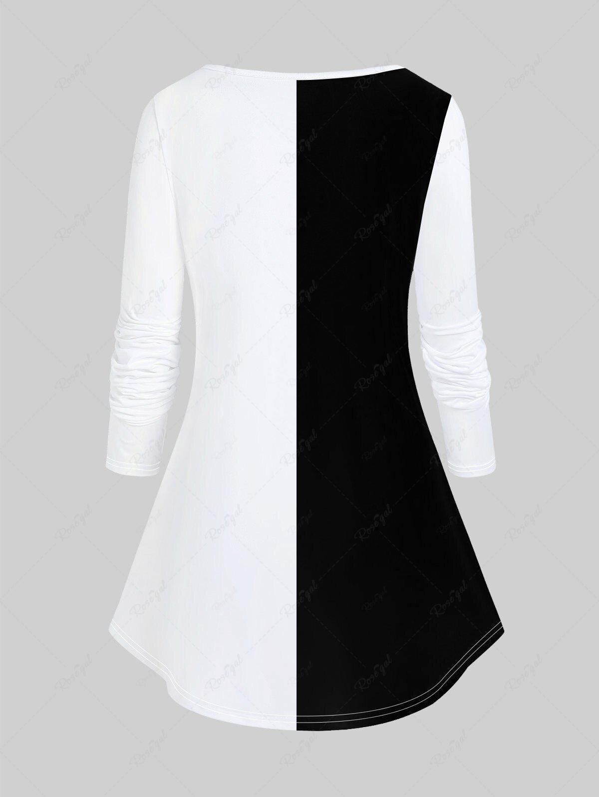 Halloween Colorblock Skeleton Printed T-shirt Or Black White Stripes Colorblock Print Flare Pants Ladies Casual Matching Set