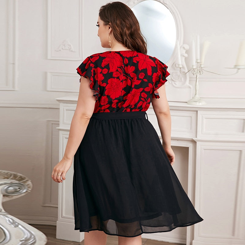 Della Mel Plus Size Fashion Women&#39;s Elegant Women Dresses For Women Clothing 2022 Summer Casual Print V Neck A-Line Short Dress