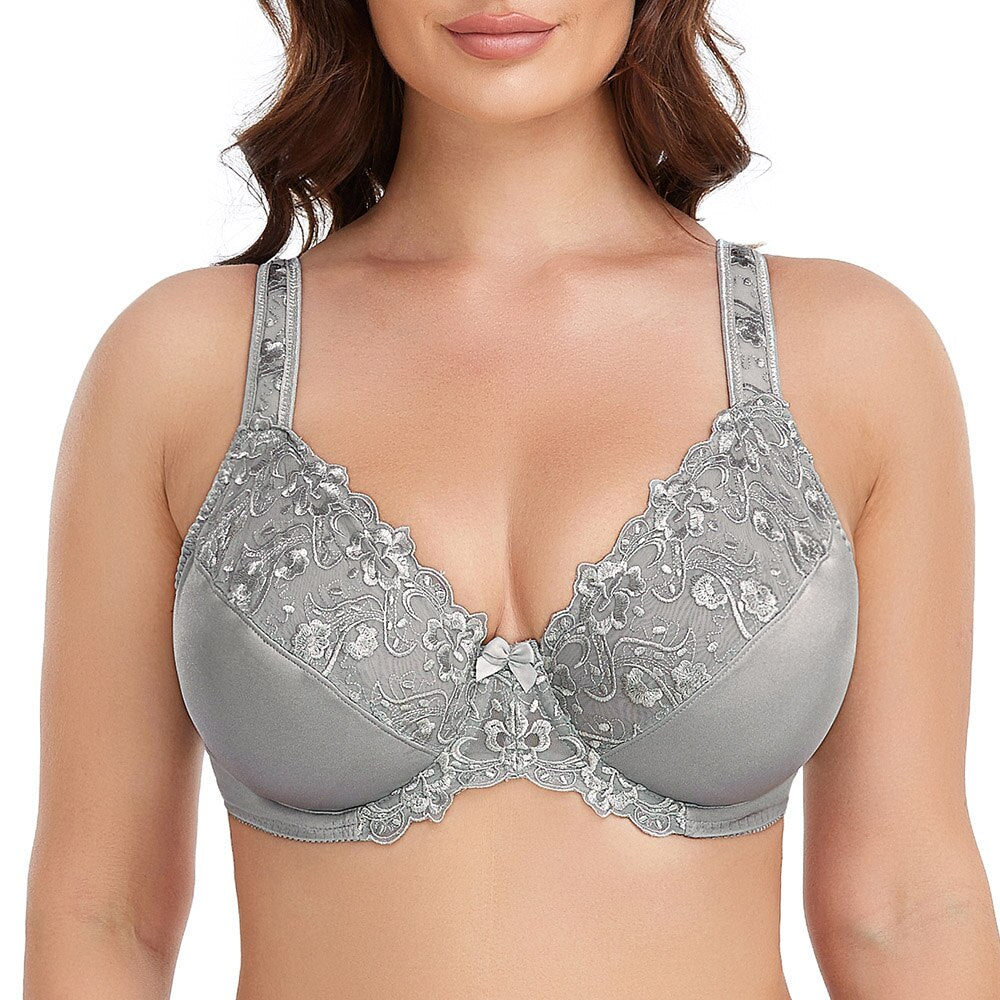 New Wine Red Plus Size Bras For Women Underwear Underwired Sexy Thin Embroidery Bra Women Bra Lace Bralette C D E F G H I J Cup