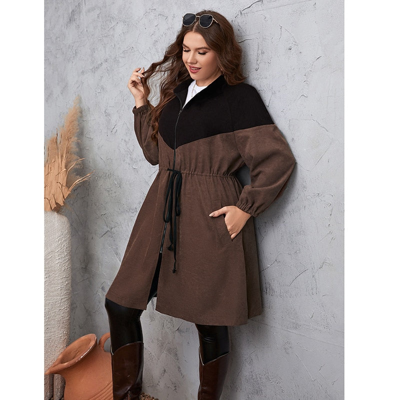 New autumn plus size coat 9XL 150KG 8XL 7XL fashion ladies commuting simple wind waist strap in long casual solid color coat