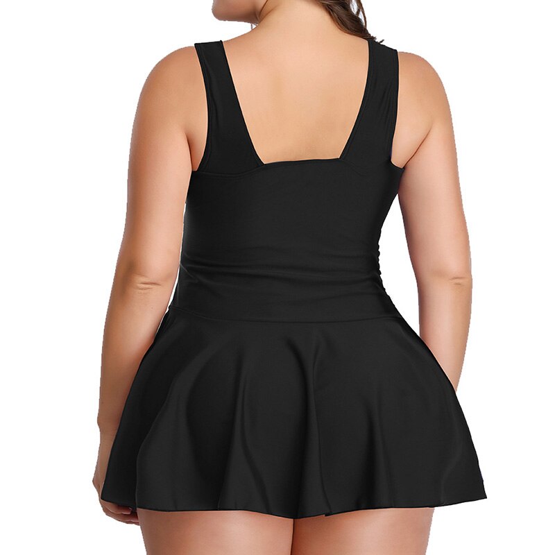 Casual V-Neck Solid Color Swimwear Women 2023 Summer Multi-element Print Sleeveless Skirt Style Plus Size Backless Bikinis Set