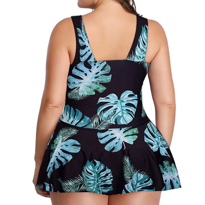 Casual V-Neck Solid Color Swimwear Women 2023 Summer Multi-element Print Sleeveless Skirt Style Plus Size Backless Bikinis Set
