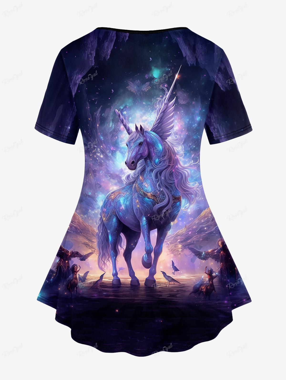 Plus Size Printed Short Sleeves T-shirt Or Pockets Capri Leggings Owl Unicorn 3D Graphic Tees Outfit Top Pant For Women
