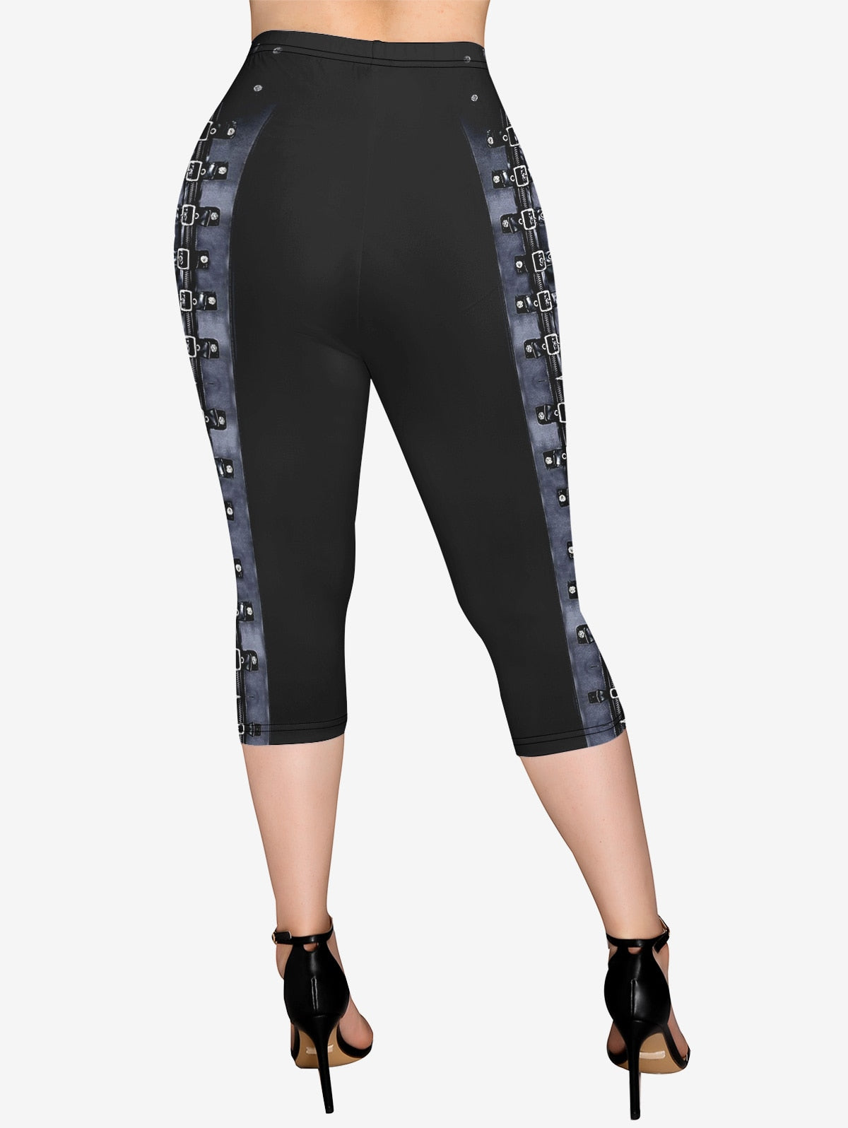 Plus Size Outfits Zipper Grommets Buckles 3D Print T-shirt Or Pockets Capri Leggings Matching By Yourself Printed Set 6X